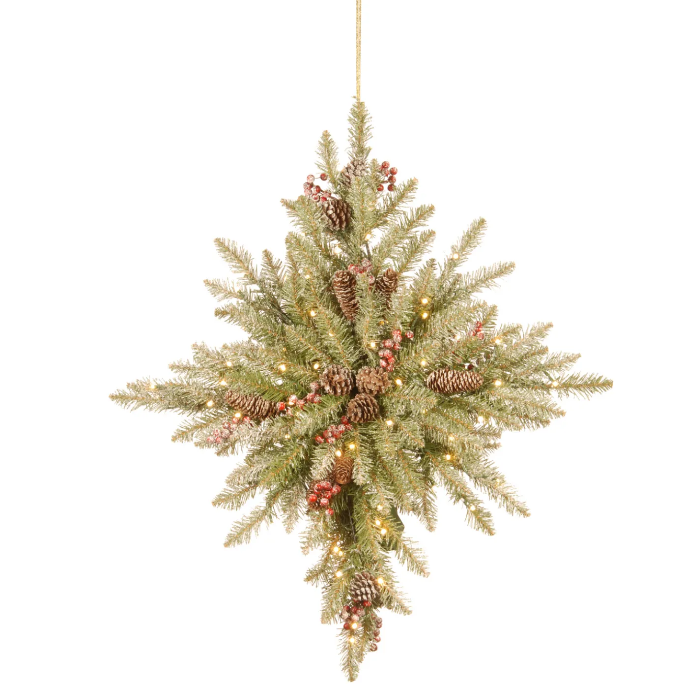 32 in. Pre-Lit Snowy Dunhill Fir Bethlehem Star Wreath with LED Lights