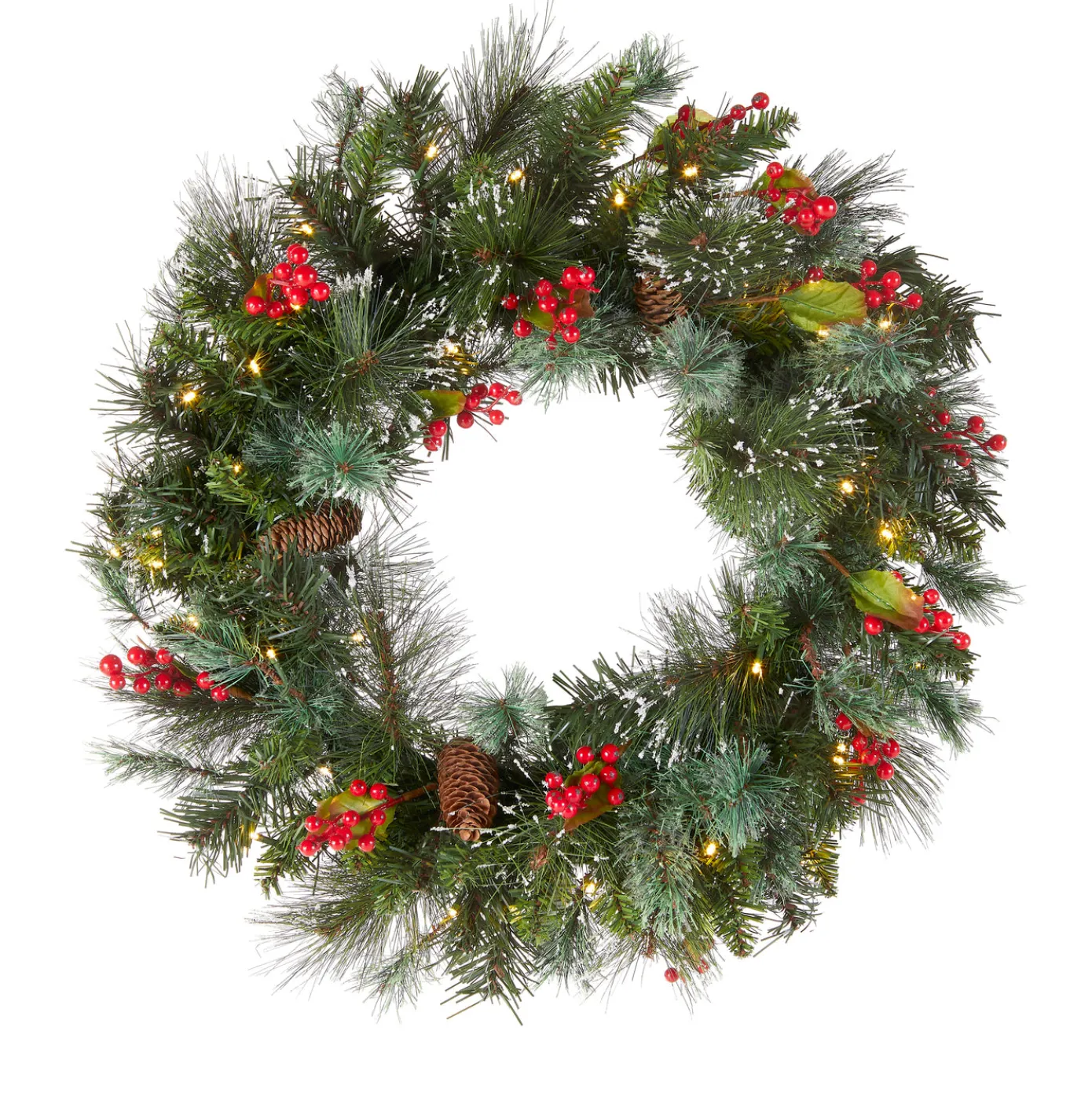 24 in. Pre-Lit Wintry Pine Wreath with Clear Lights