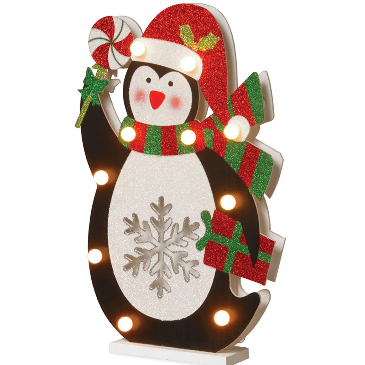 17 in. Pre-Lit Wooden Penguin