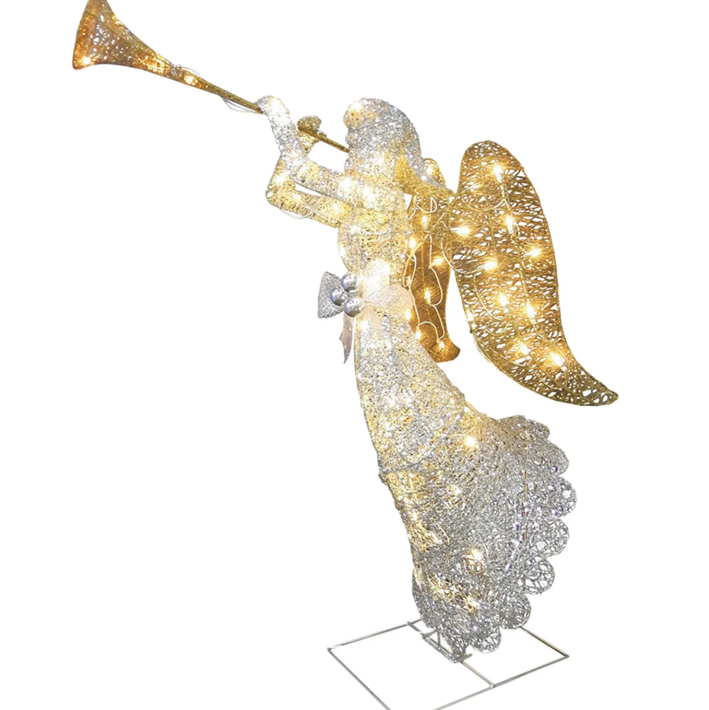 48 in. Silver Angel Decor with White LED Lights