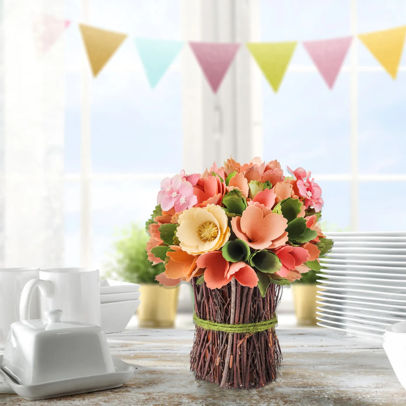 9 in. Spring Colorful Pink Floral Bouquet