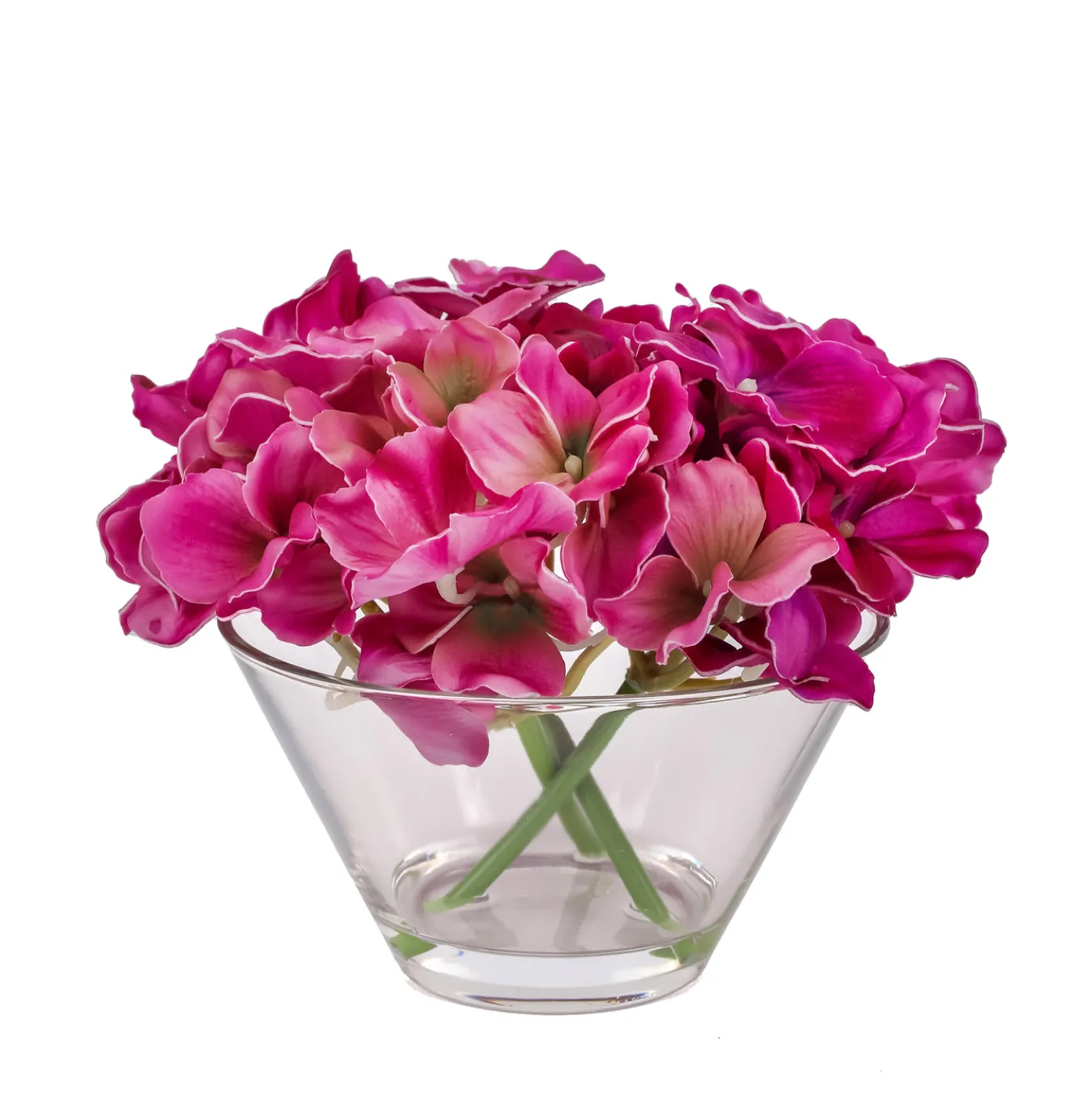 8 in. Spring Dark Purple Hydrangea Bouquet in Glass Vase