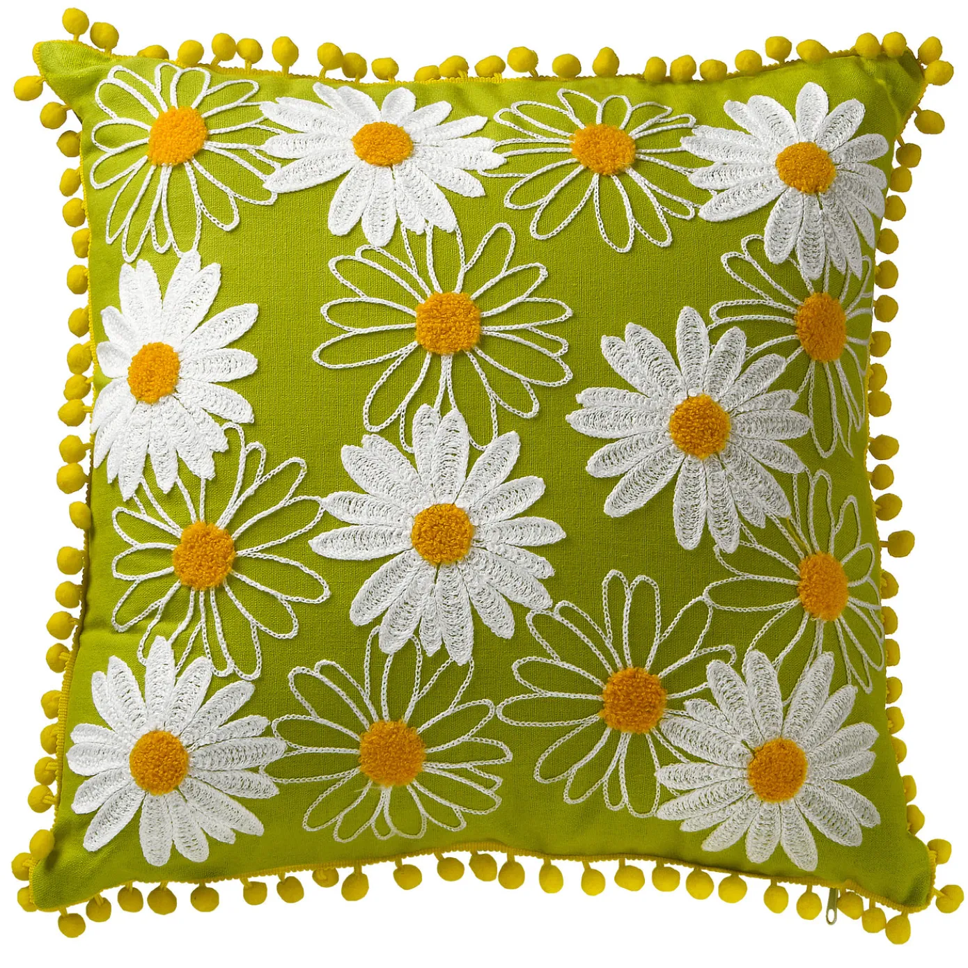 16 in. Spring Decorative Pillow with Daisy Flower Bloom Embroidery