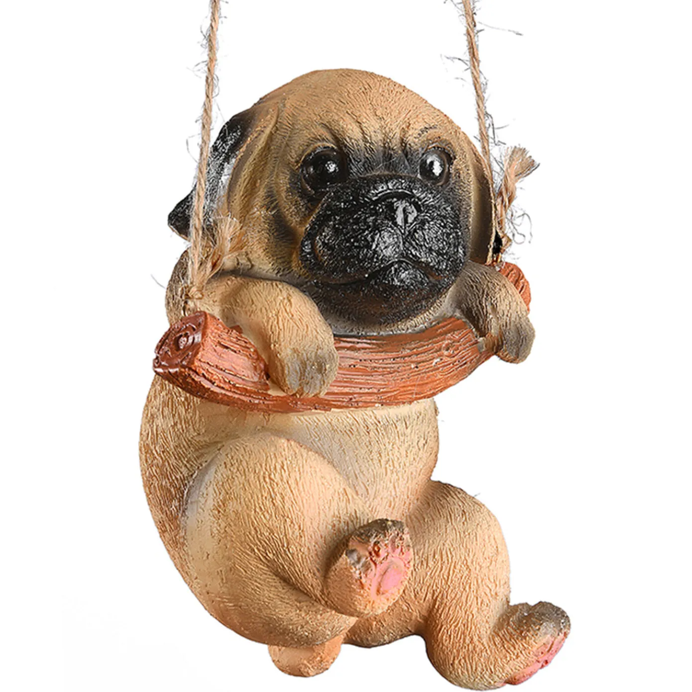 5 in. Spring Hanging Wall Decoratio with Pug Puppy on Wooden Branch