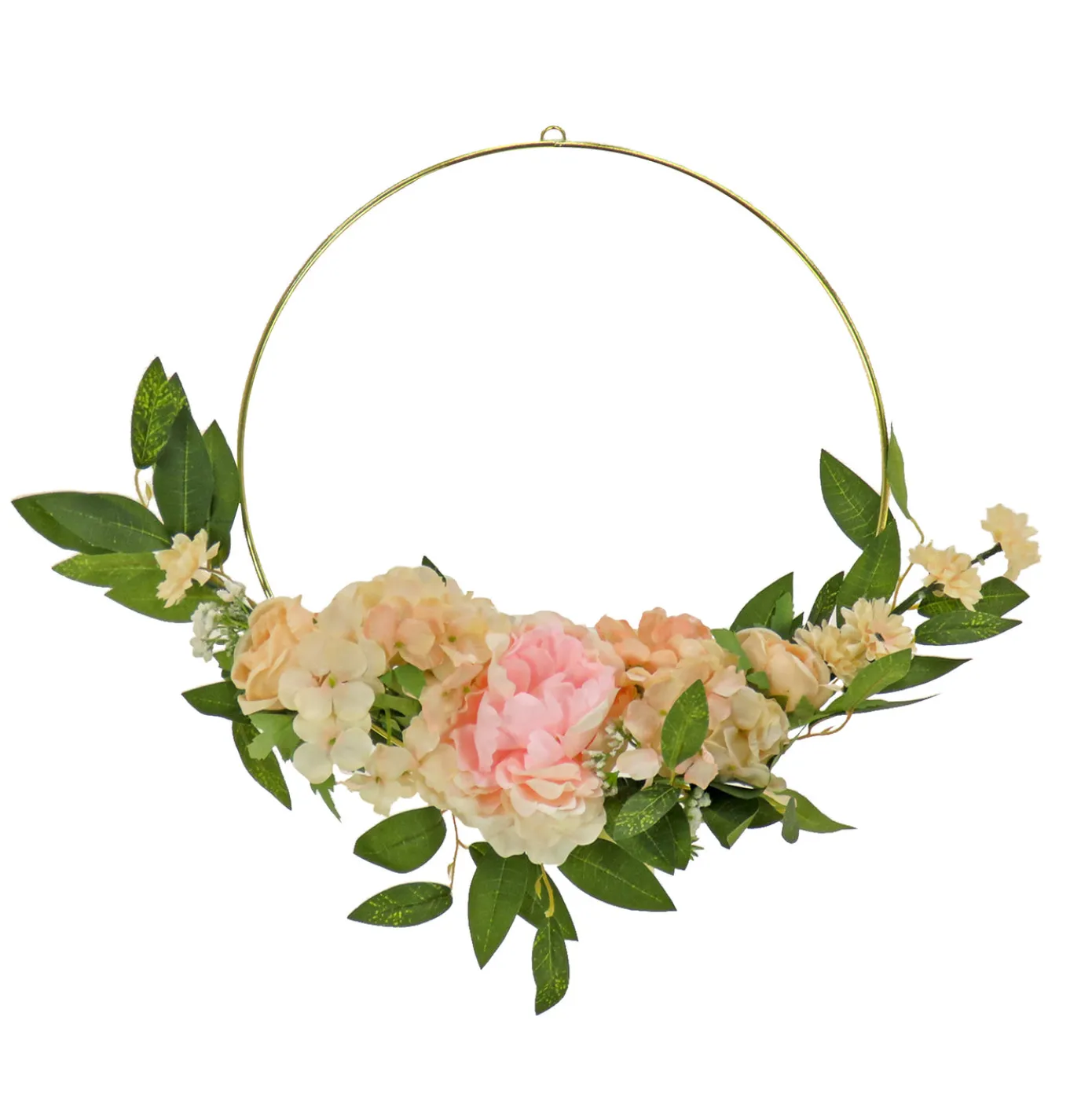 18 in. Spring Hoop Wreath with Peony, Rose and Pom Pom