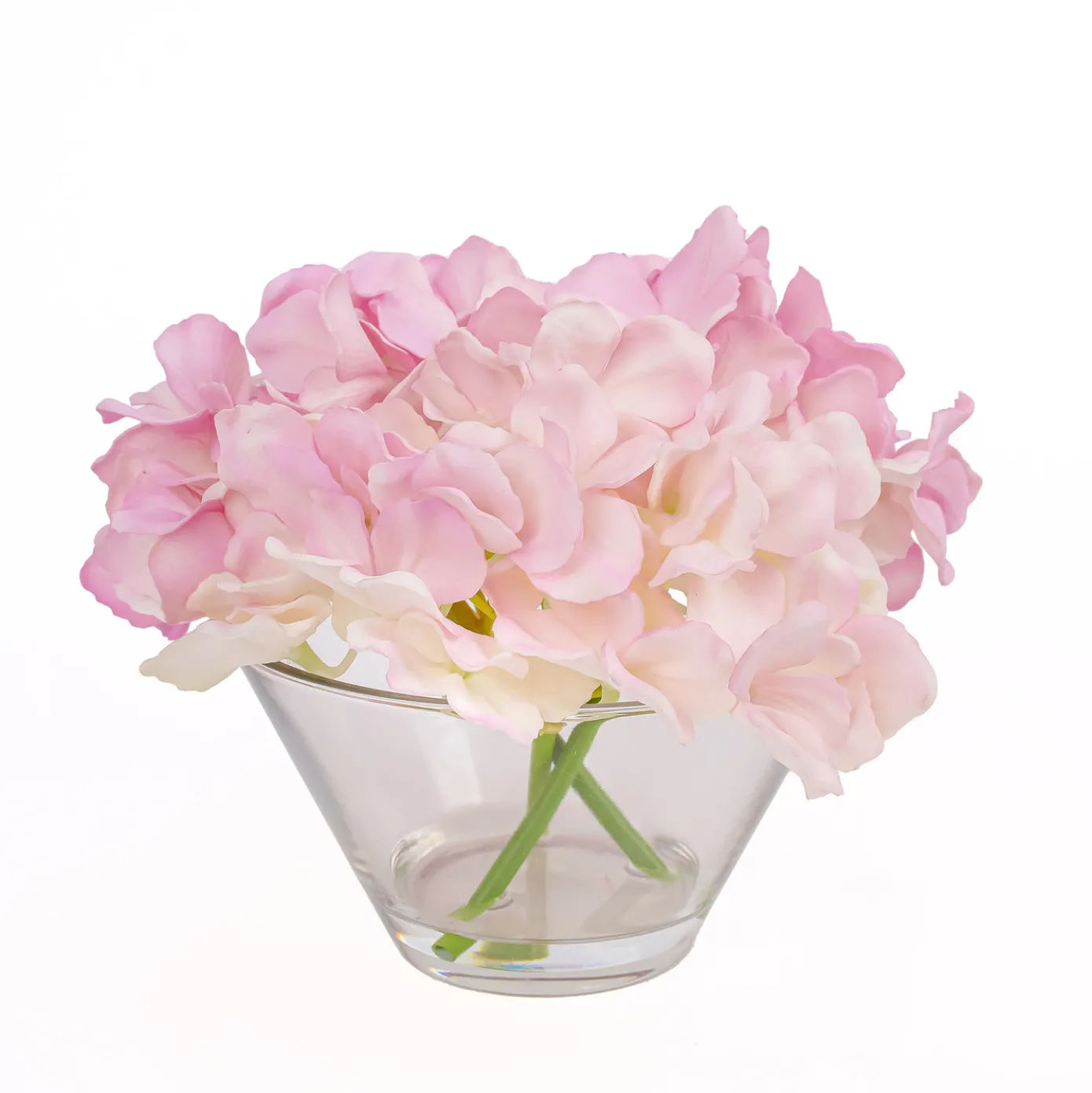 8 in. Spring Mixed Mauve Hydrangea Bouquet in Glass Vase