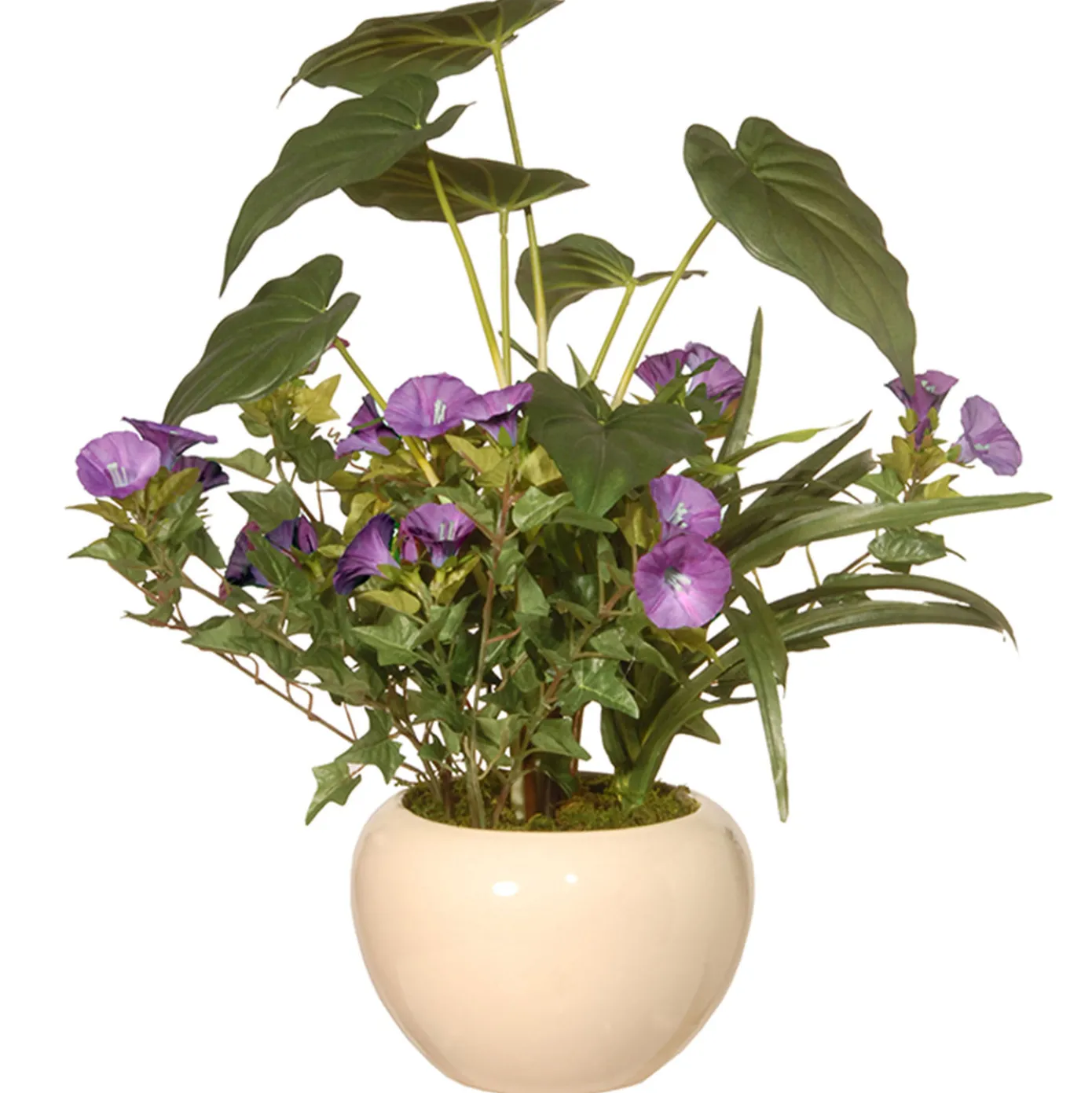 18 in. Spring Purple Flower Blooms Potted Plant in a Cream Ceramic Pot