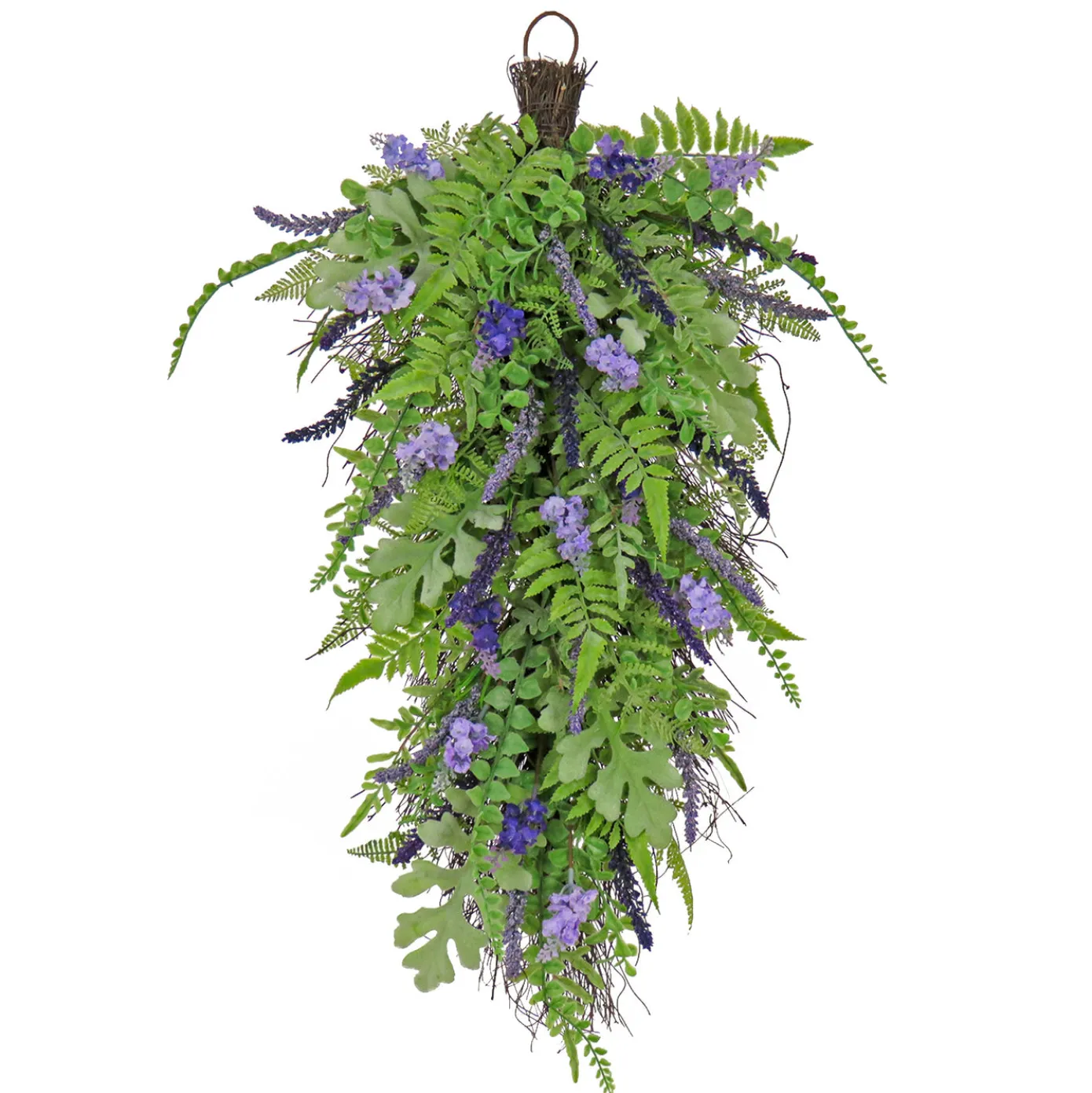 30 in. Spring Teardrop Wall Hanging Decoration with Astilbe Flower Blooms, Ferns, Leafy Greens