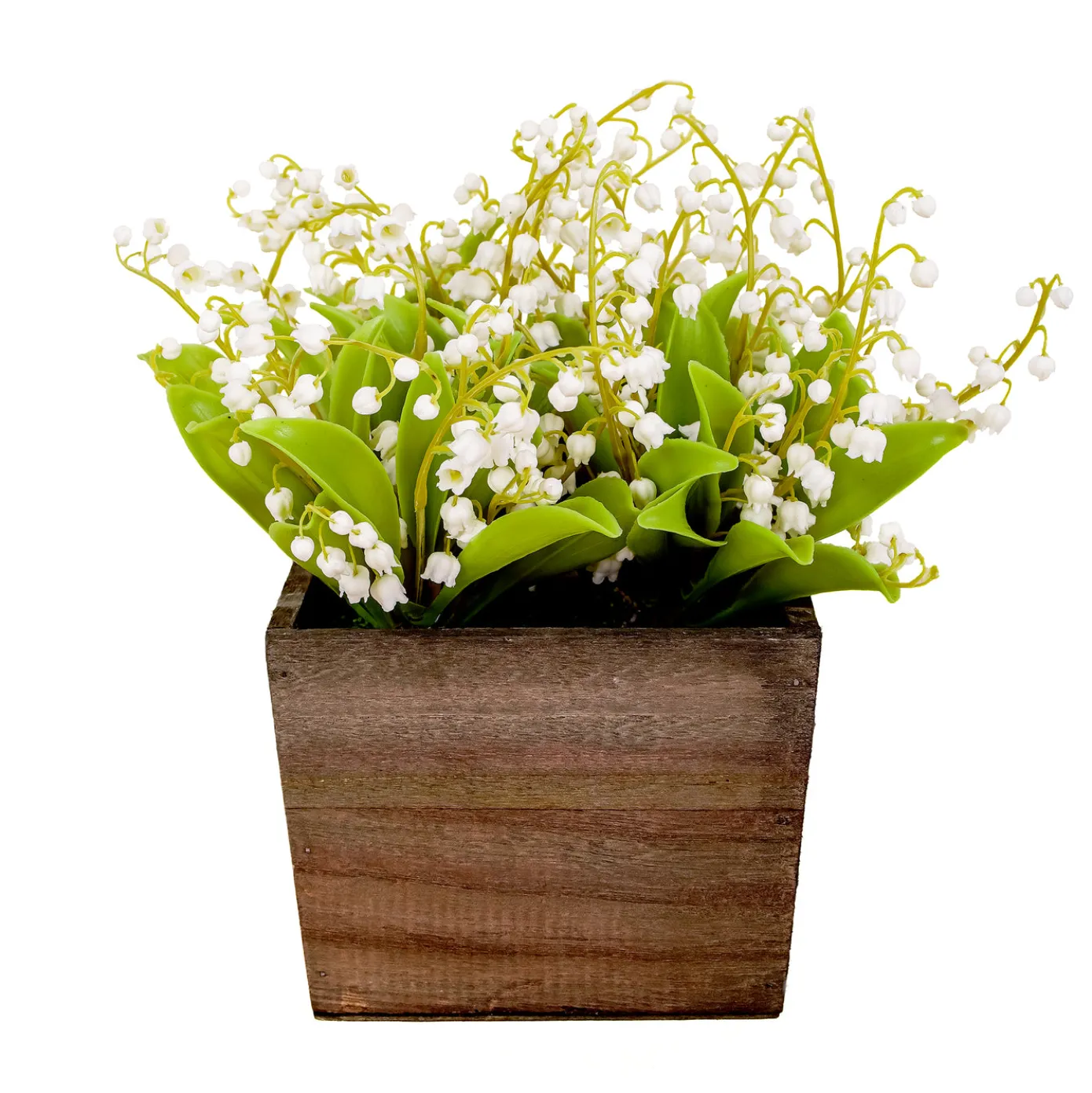10 in. Spring White Lily-of-the-Valley Flowers in Wood Box