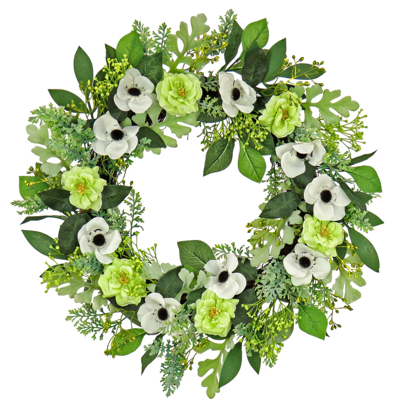 24 in. Spring Wreath with Rose and Anemone Blooms