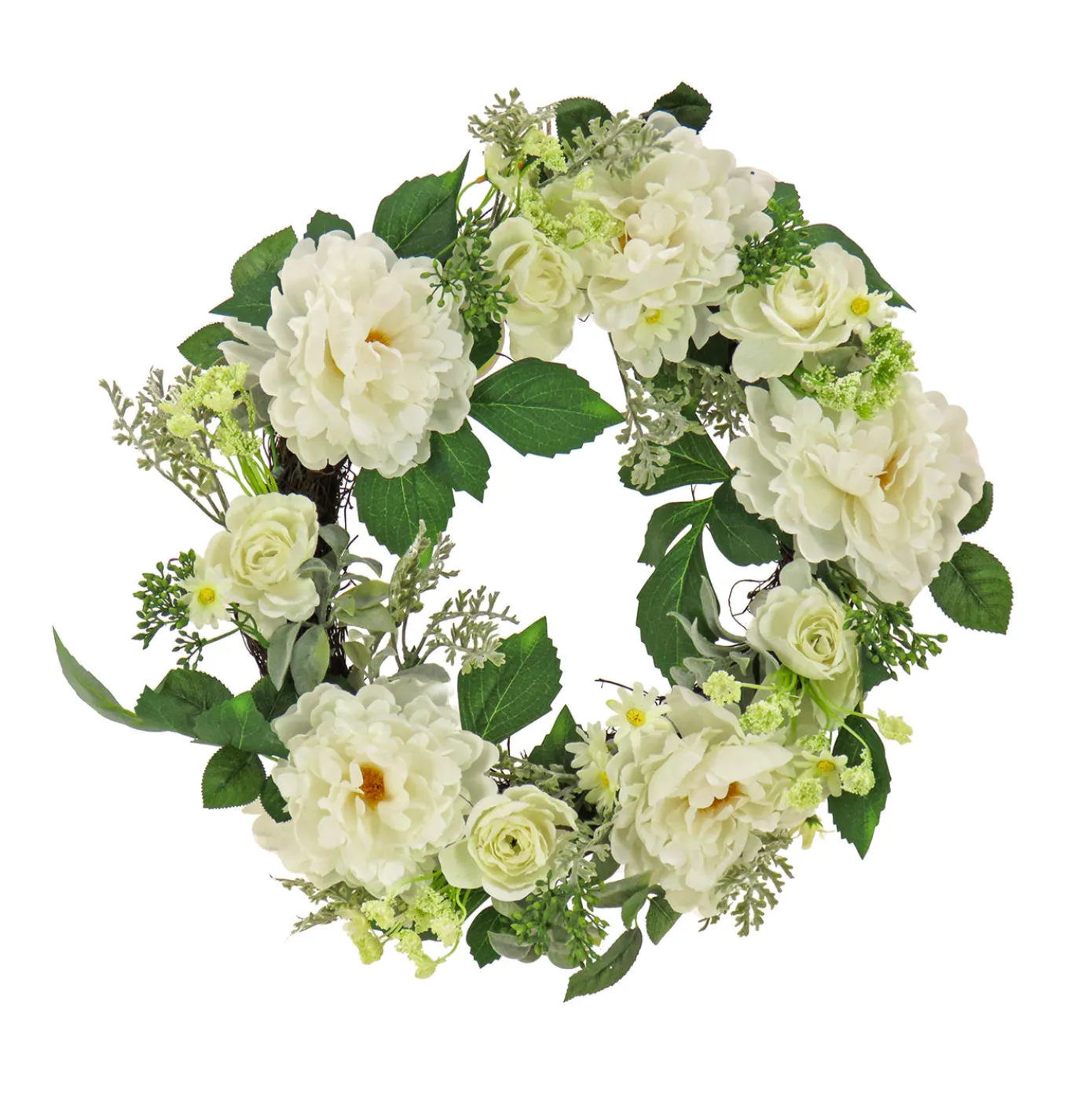 22 in. Spring Wreath with Daisy, Peony, and Buttercup Blooms