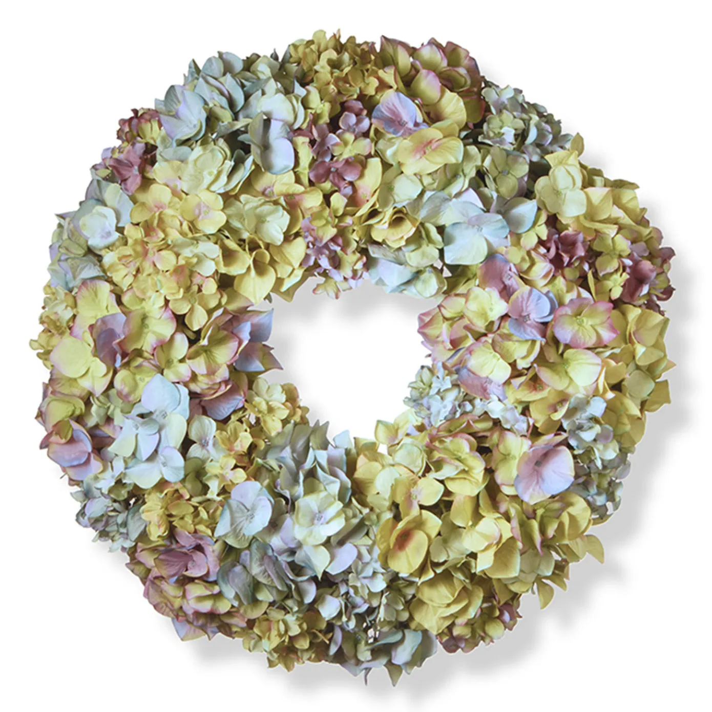 19 in. Spring Wreath with Mixed, Colorful Hydrangea Blooms