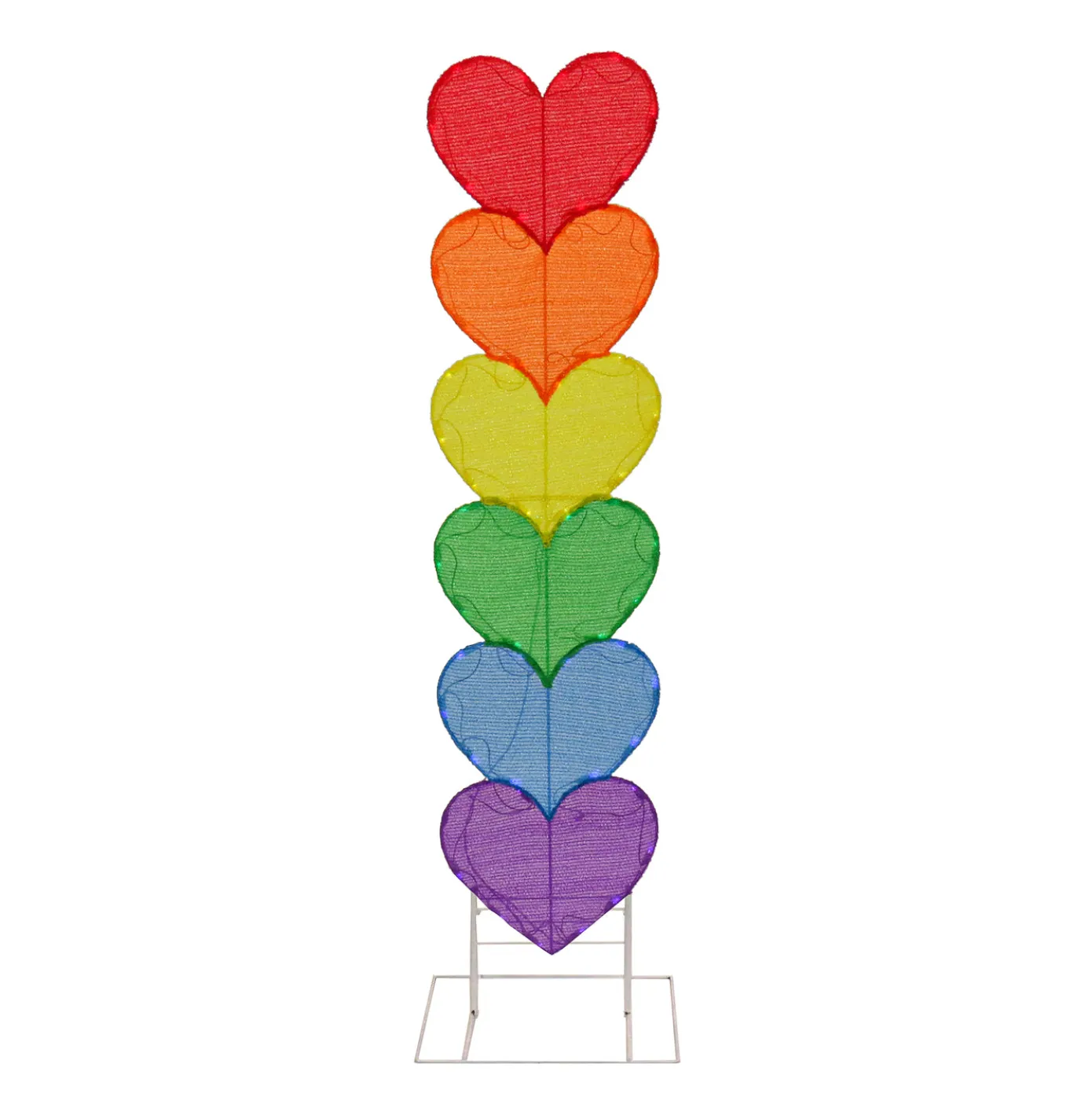 63 in. Valentine's Stacked Rainbow Hearts Decoration with LED Lights