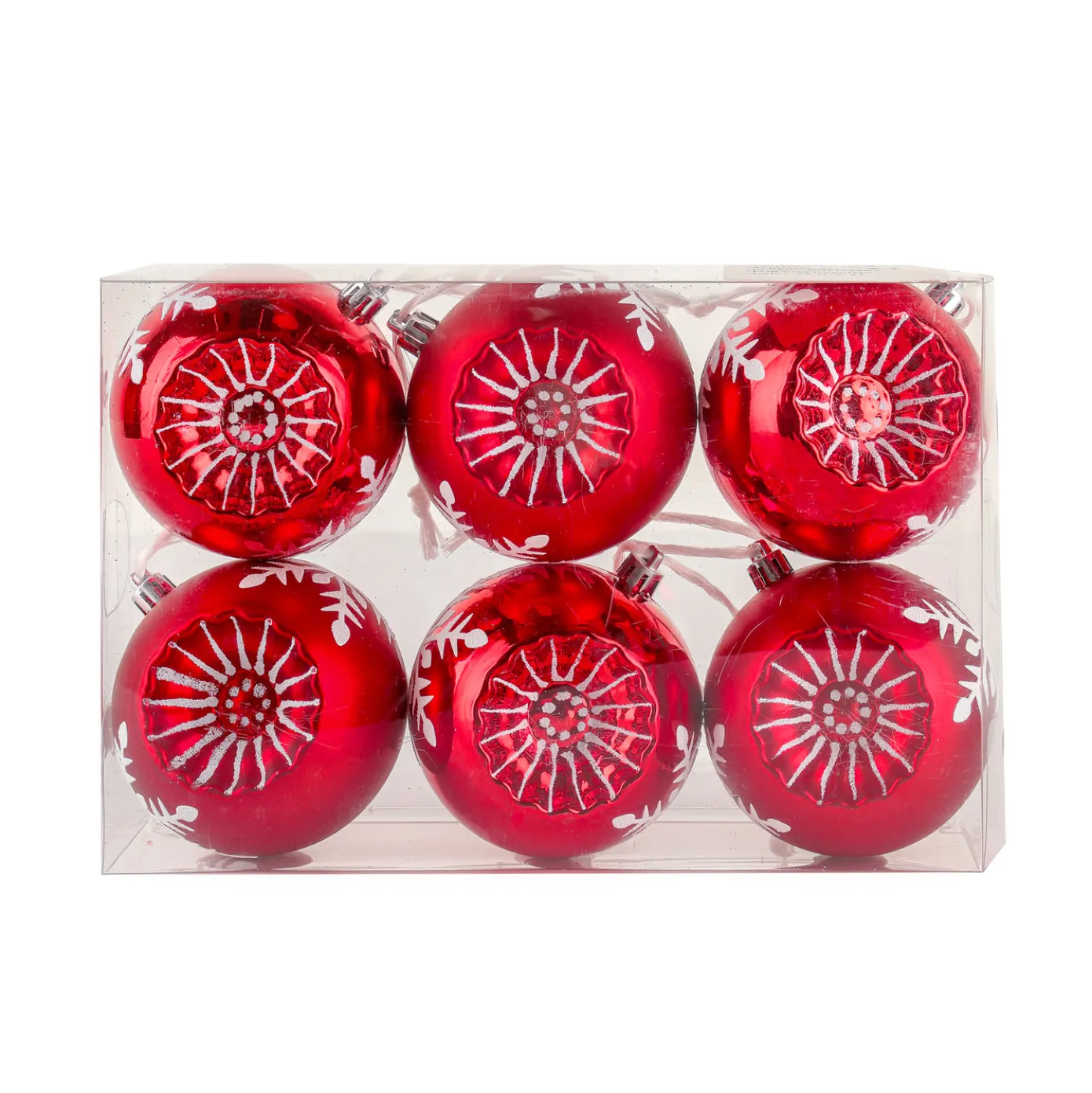 6-Piece Shatterproof Snowflake Red Ornaments