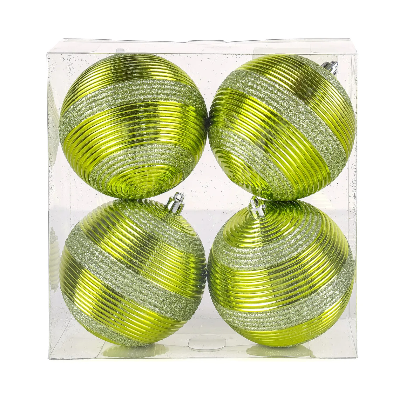 4-Piece Shatterproof Swirling Lime Green Ornaments