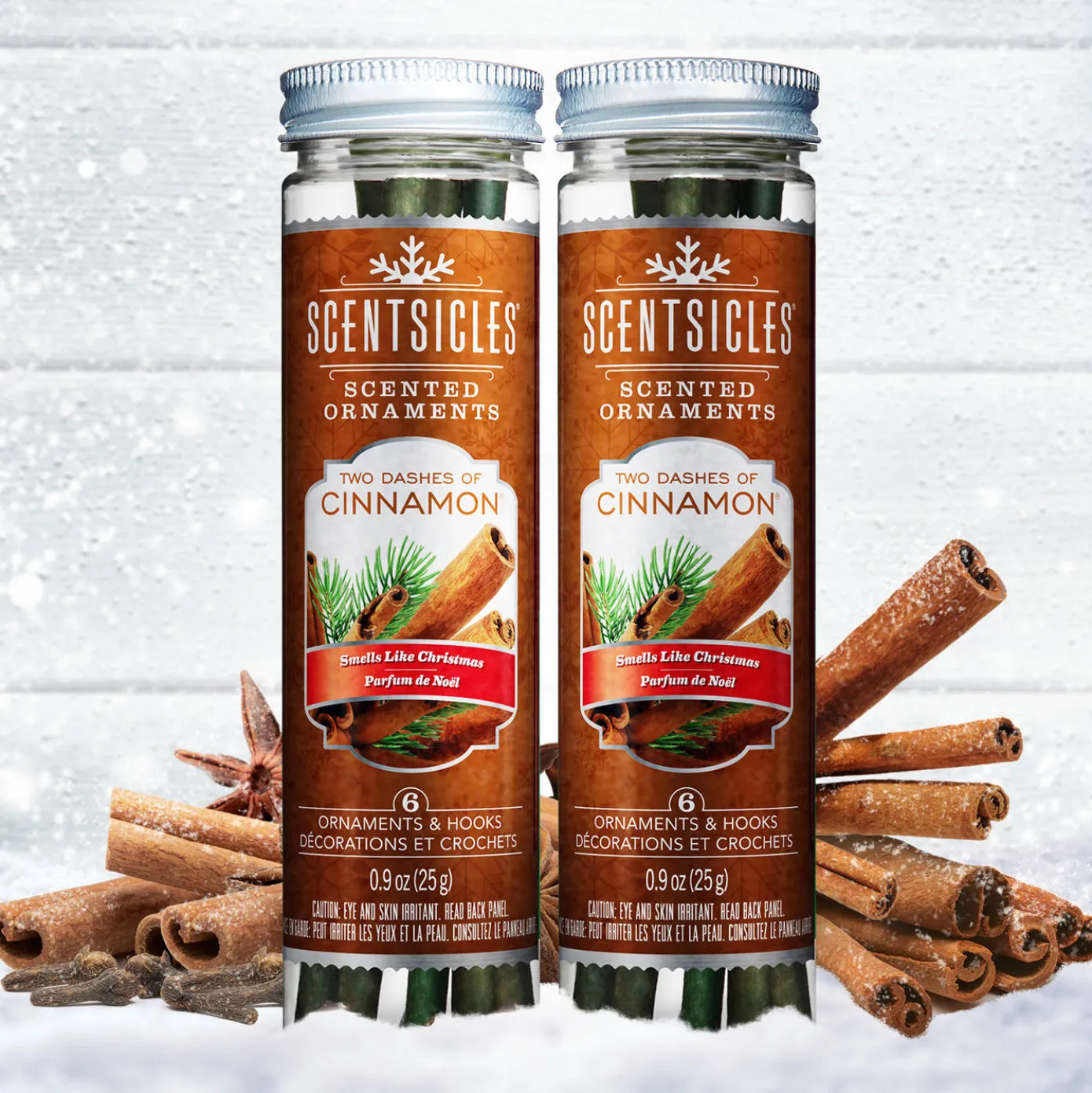 Scented Ornaments, 2-Pack- 6ct Bottle, 2 Dashes of Cinnamon, Fragrance-Infused Paper Sticks